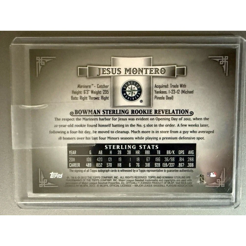 2012 Bowman Sterling Rookie Auto Refractors JESUS MONTERO /199 - MARINERS